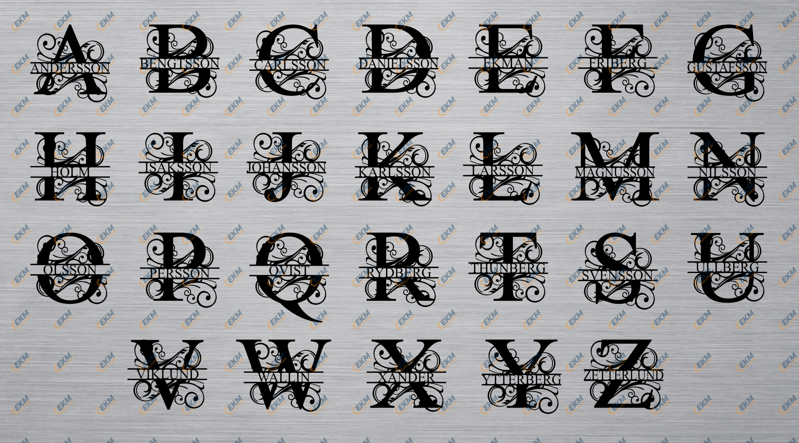 Personligt monogram i metall – välj bokstav & efternamn